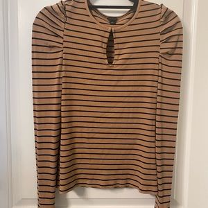 Black and Tan Striped Top with Key Hole